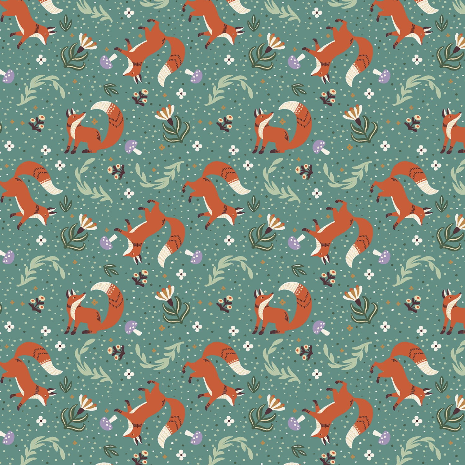 Tyg - Foxy Cottage Core Teal - Cottage Core