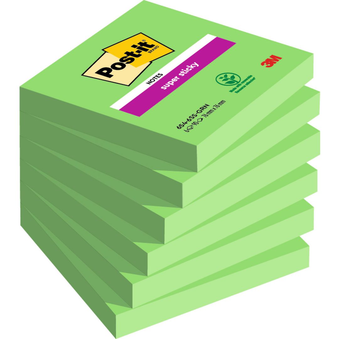 Post-it® Super Sticky-notislappar, 76 x 76 mm, sparrisgröna, 90 ark