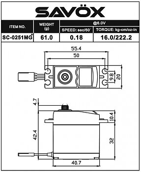 SC-0251MG Plus Servo 16Kg 0,18s Metalldrev