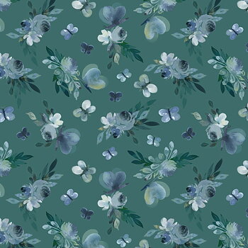Tyg - Enchanted Butterfly Teal  - Enchanted Florals