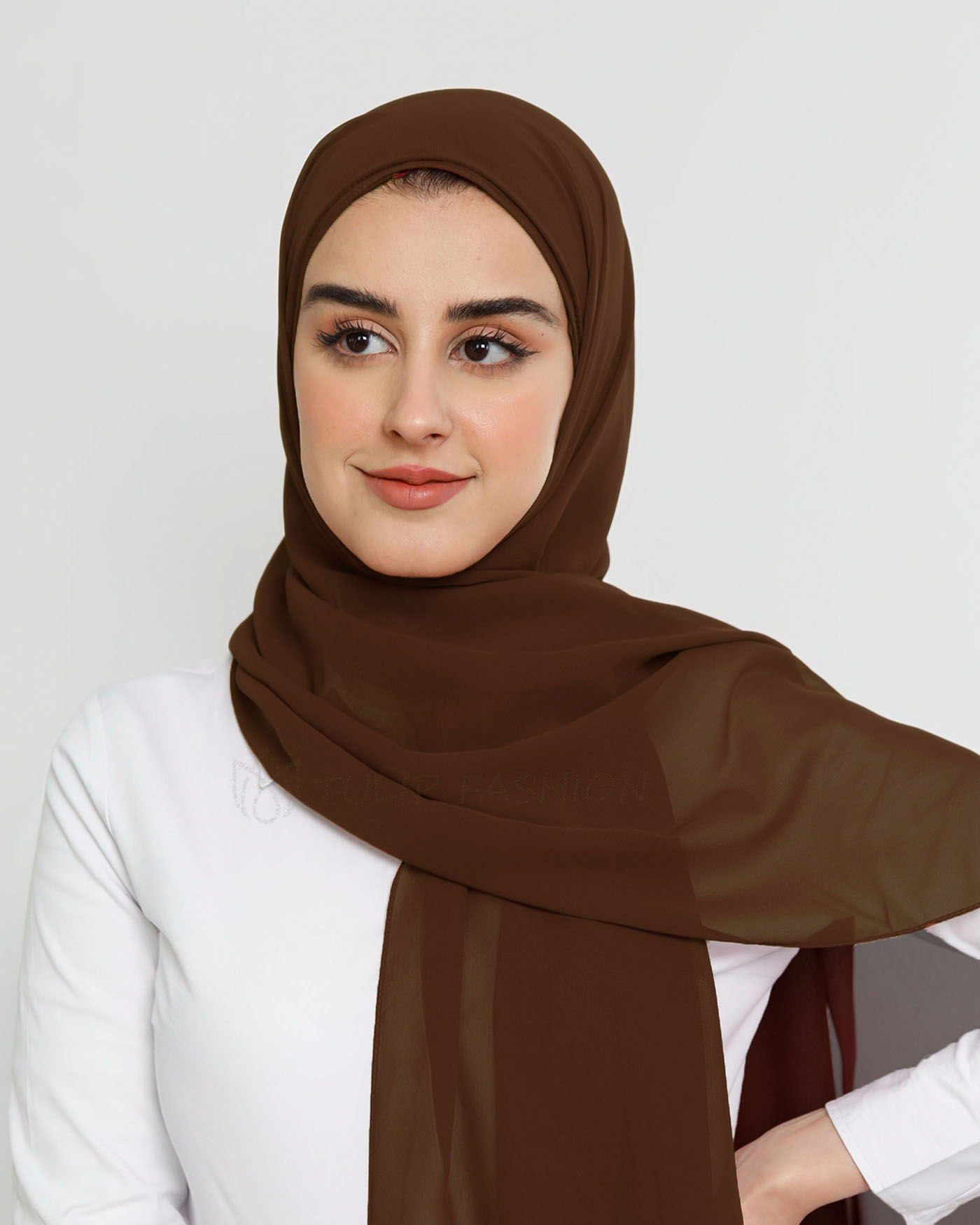 Hijab - Instant Chiffon With Cap - Dark Brown