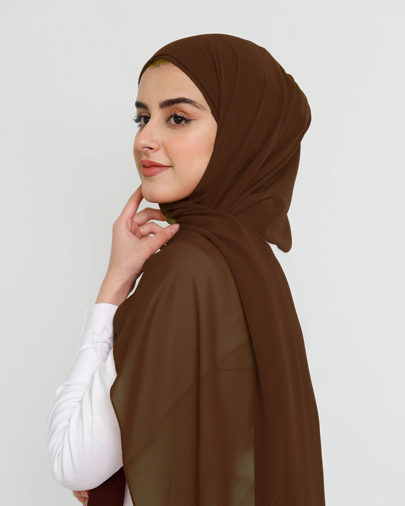 Hijab - Instant Chiffon With Cap - Dark Brown - 2