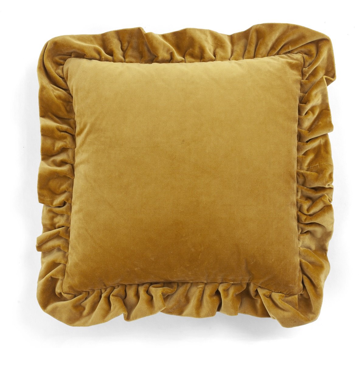 Velvet Cushion w. ruffle - Ochre - 45x45cm