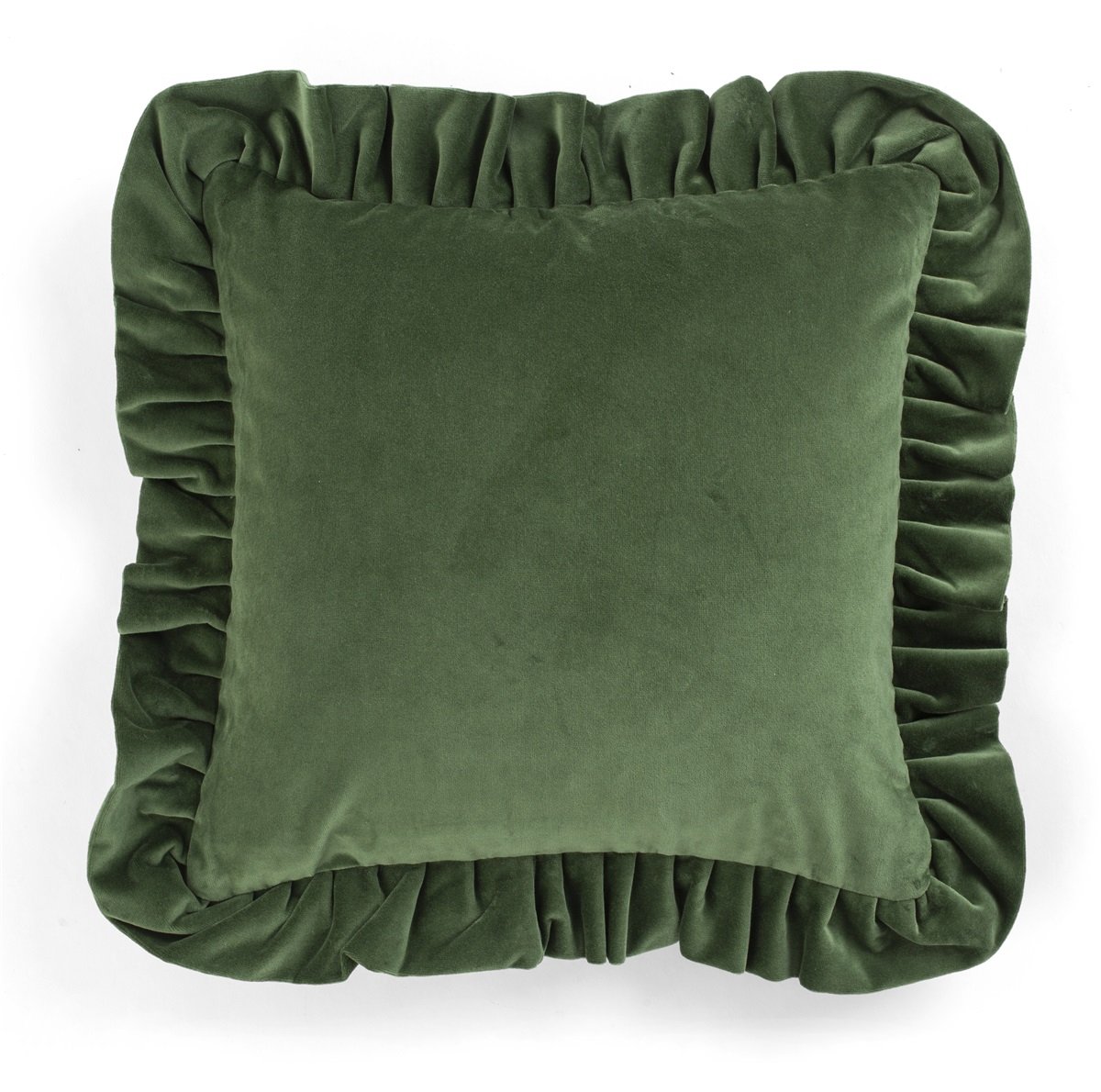 Velvet Cushion w. ruffle - Green - 45x45cm