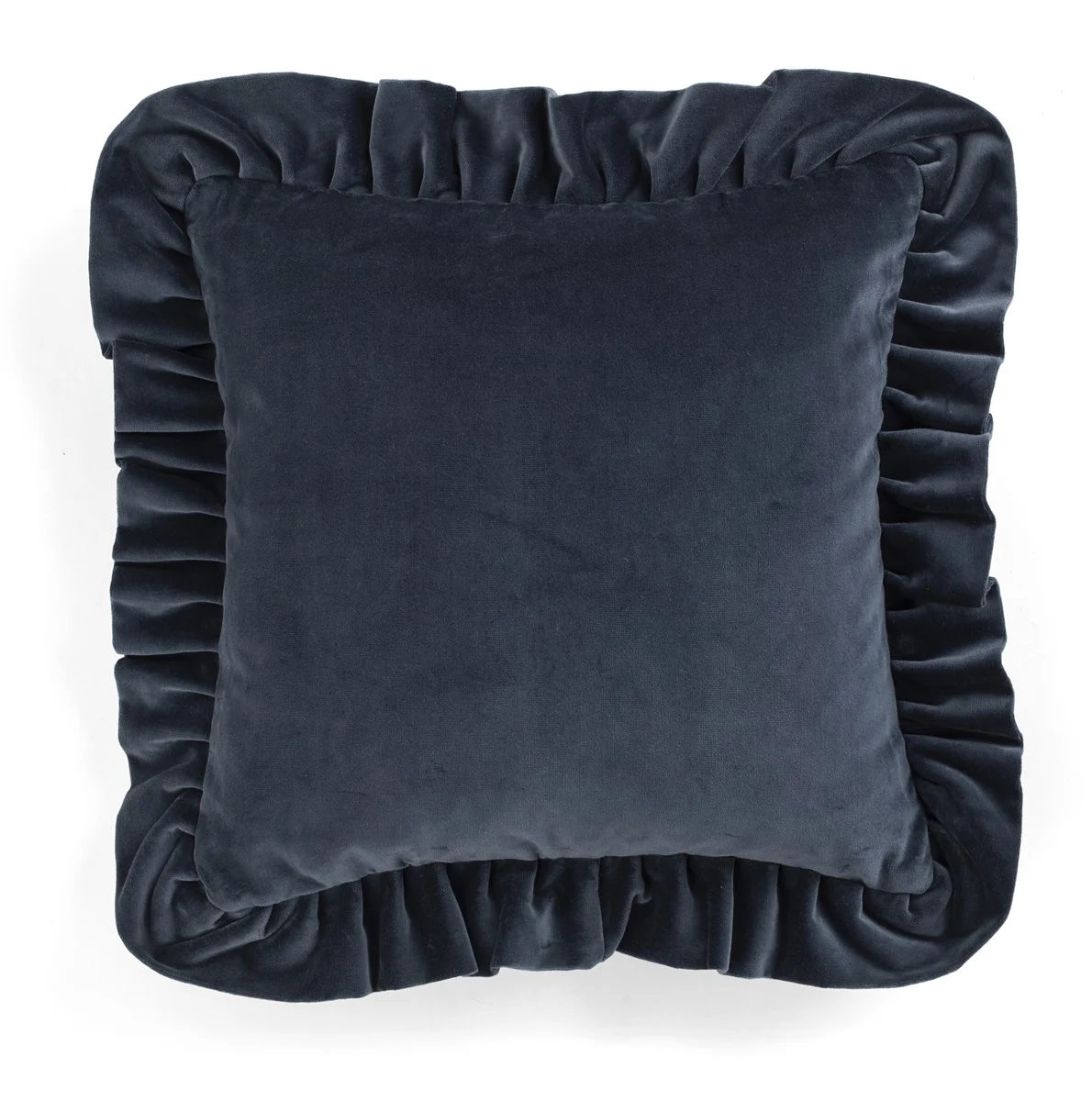 Velvet Cushion w. ruffle - Denim Blue - 45x45cm