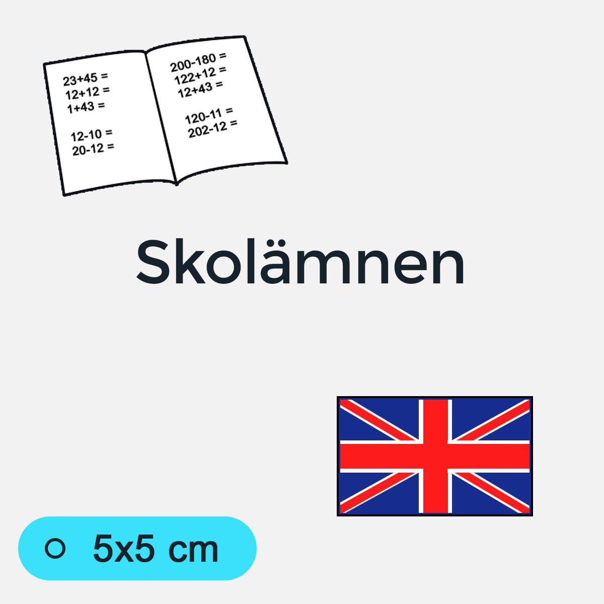 Bildstödsbilder Skolämnen, 5x5 cm