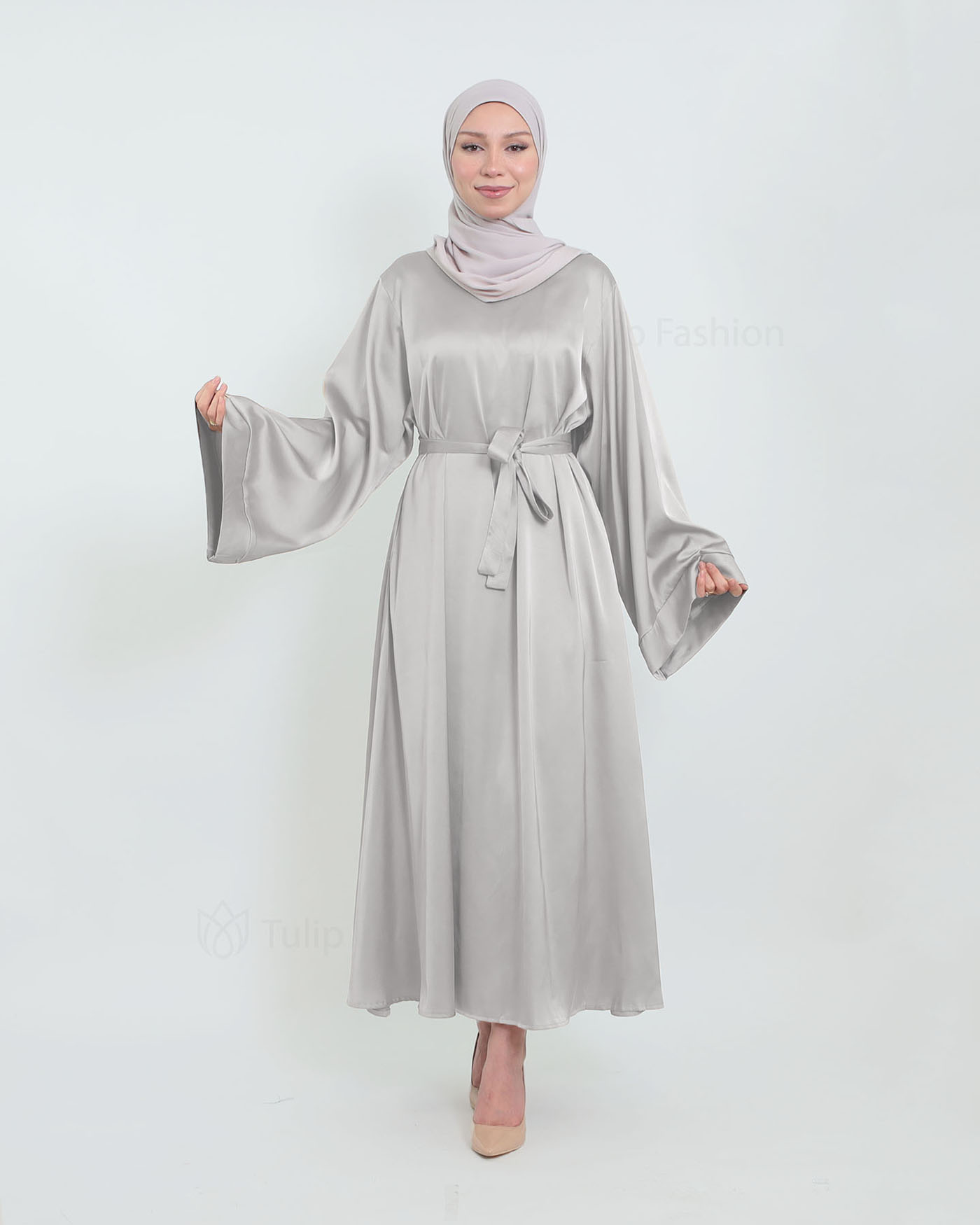 Maxi Dress in Satin - Gray - 4