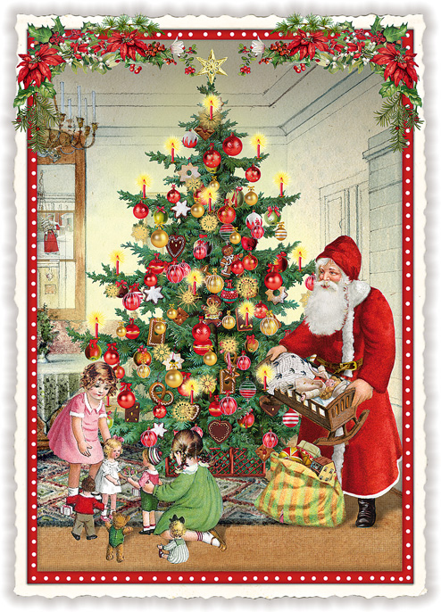Children Playing By The Tree Christmas, Postcard