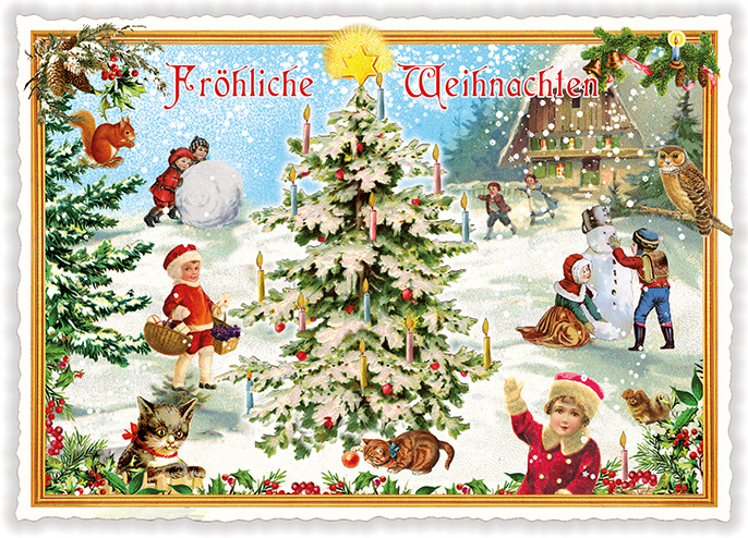 Children Playing in the Snow Christmas, Postcard