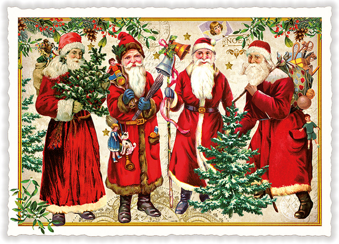 Four Santas Christmas, Postcard