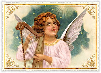 Angel Playing Harp Christmas, Postcard