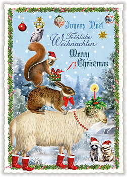 Animal Tower Christmas, Postcard