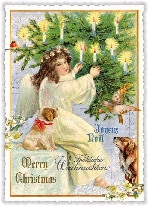 Angel Lightning Candles Christmas, Postcard