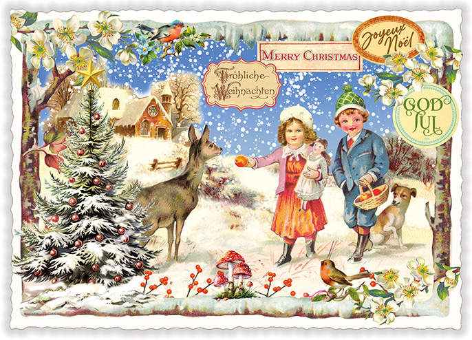 Children Giving Apple Christmas, Postcard