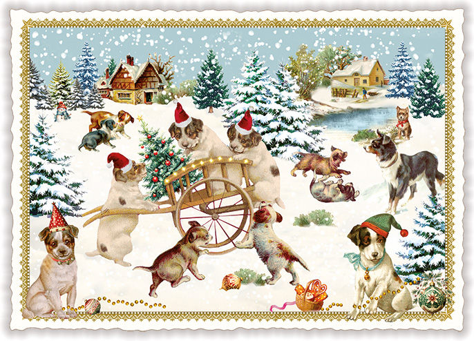 Dogs in Snow, Postcard