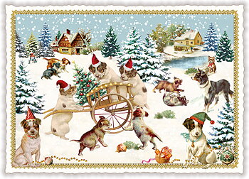 Dogs in Snow, Postcard