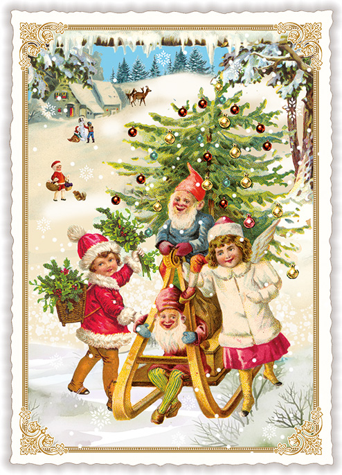 Elves and Children Christmas, Postcard