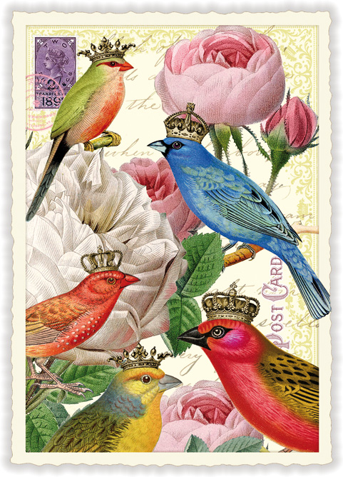 Peonies with Birds, Postcard