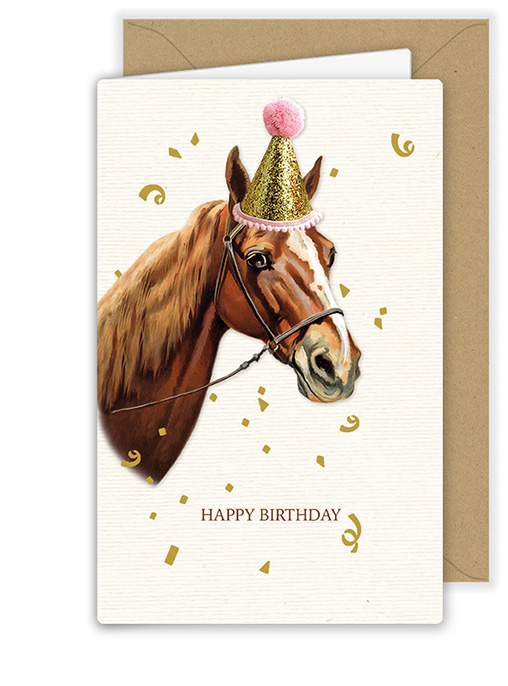 Horse with Party Hat, Greeting Card