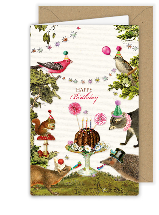 Happy Birthday Cake and Animals, Greeting Card