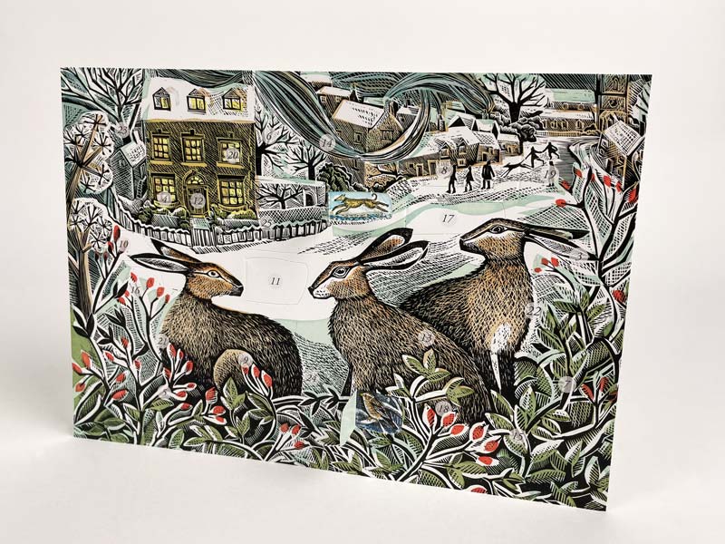We Three Hares advent card by Angela Harding - 2