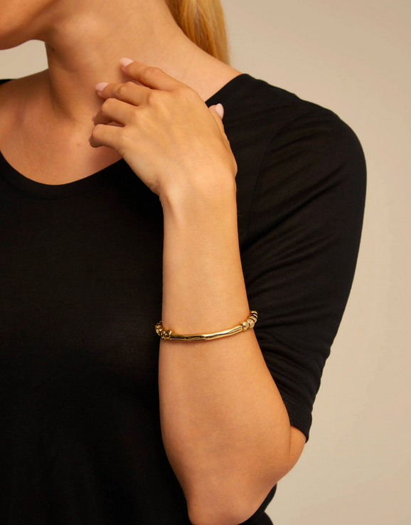 Pärlstretch Armband Med Rörformad Bit Guld - 3
