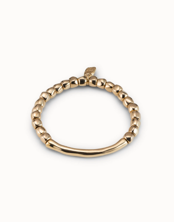 Pärlstretch Armband Med Rörformad Bit Guld