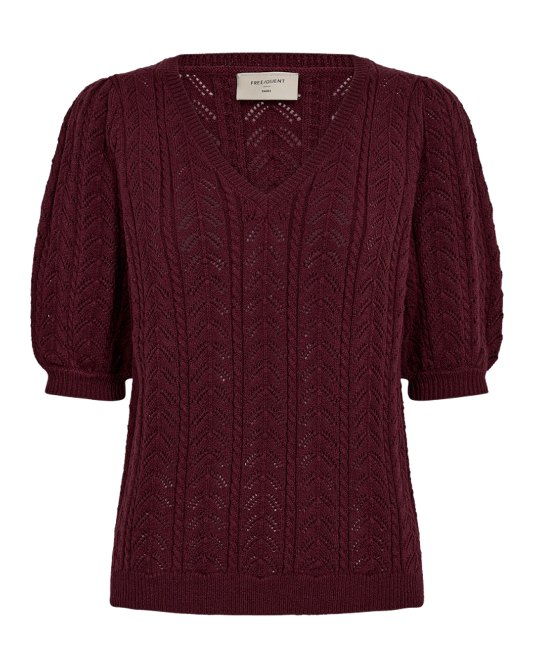 Jumper Clarry v-ringad kort puffärm vinröd