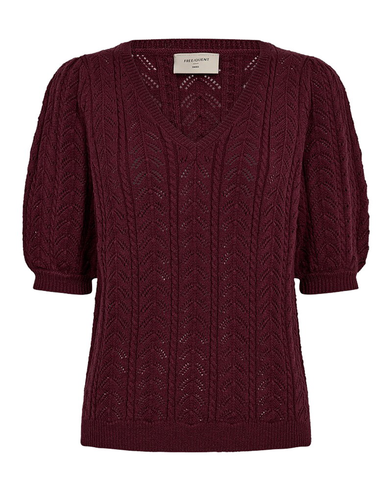 Jumper Clarry v-ringad kort puffärm vinröd