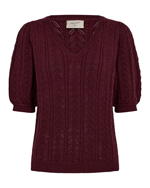 Jumper Clarry v-ringad kort puffärm vinröd