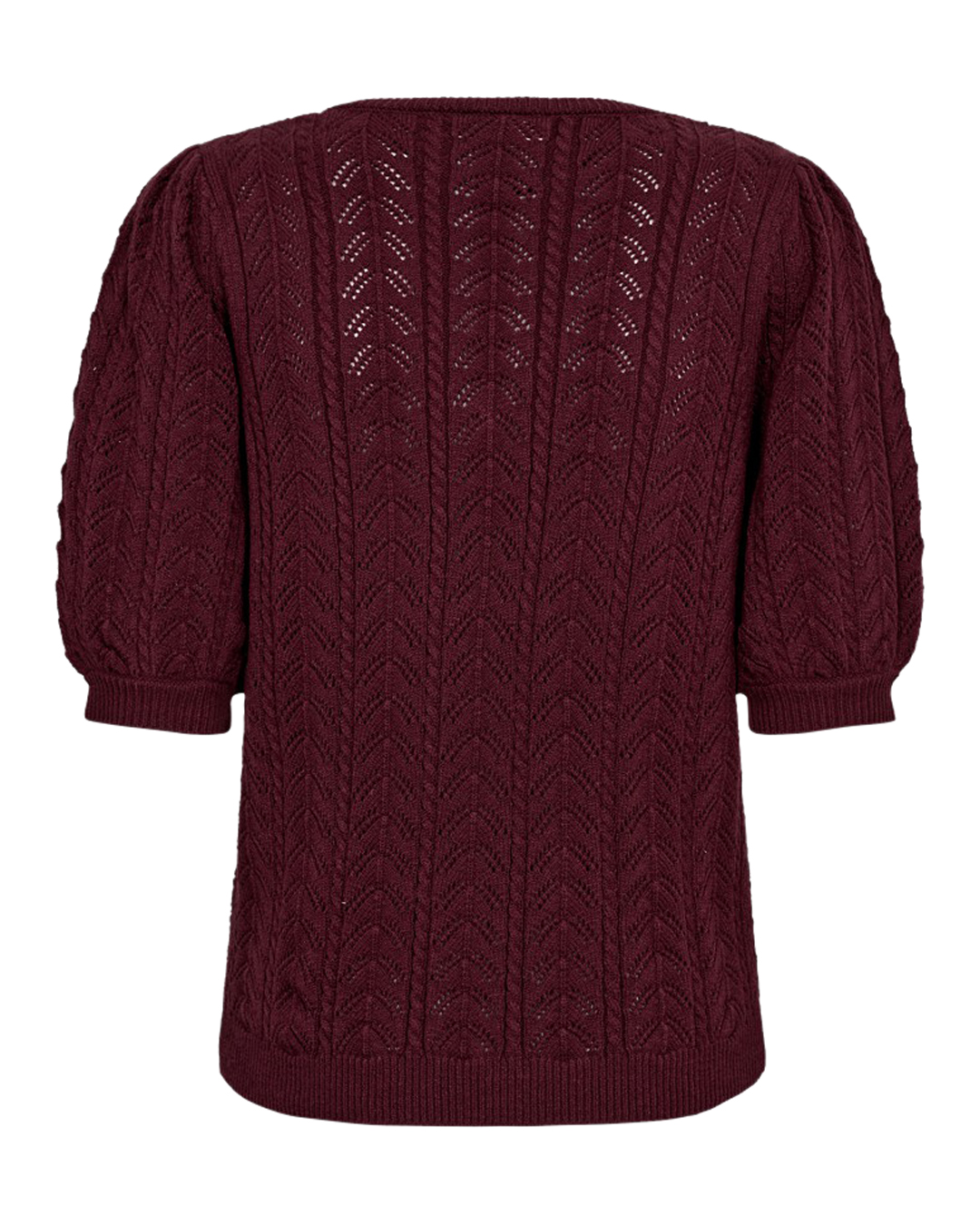 Jumper Clarry v-ringad kort puffärm vinröd - 2