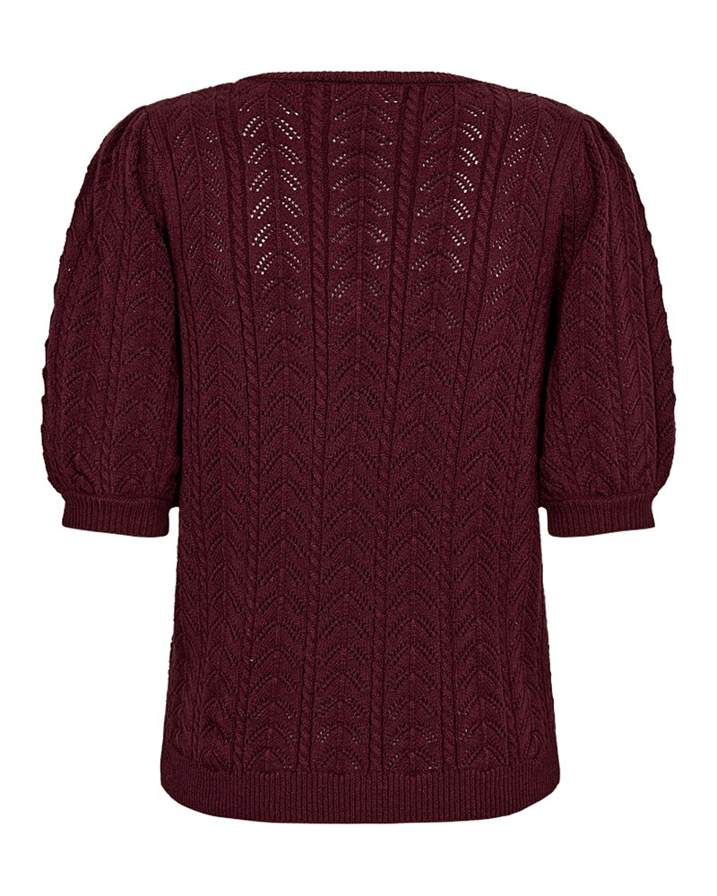 Jumper Clarry v-ringad kort puffärm vinröd