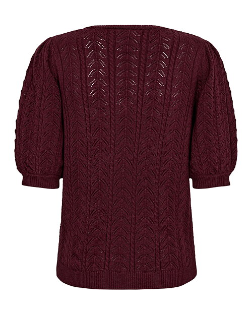 Jumper Clarry v-ringad kort puffärm vinröd - 2