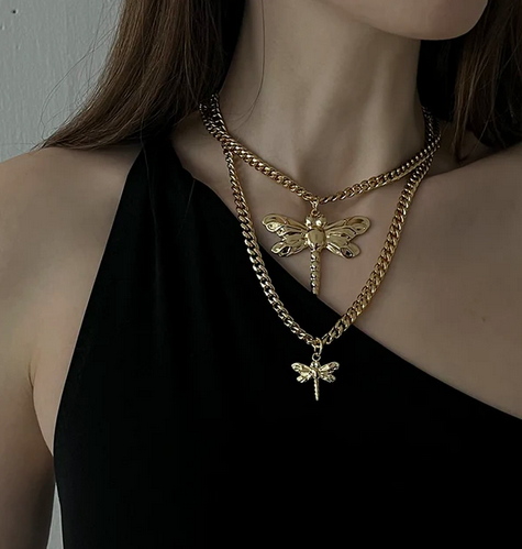 Trollslända Stor Halsband Guld - 4