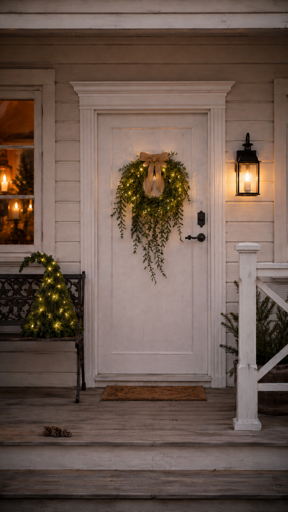 Wreath with string of lights - Green - 35x60x10 cm - Timer - Battery operated - 2