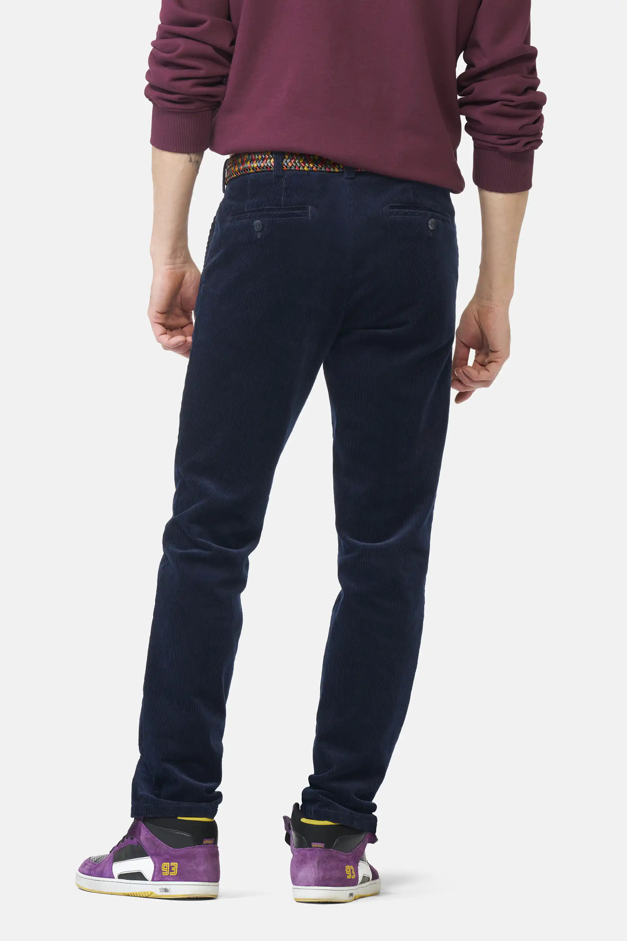 Blå (navy) chinos i exklusiv bredspårig manchester (Cord) och modern passform (Meyer / Bonn) - 2