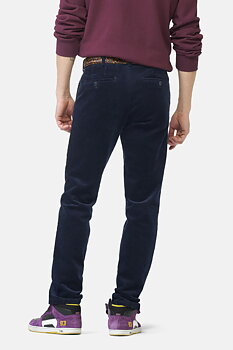 Blå (navy) chinos i exklusiv bredspårig manchester (Cord) och modern passform (Meyer / Bonn)