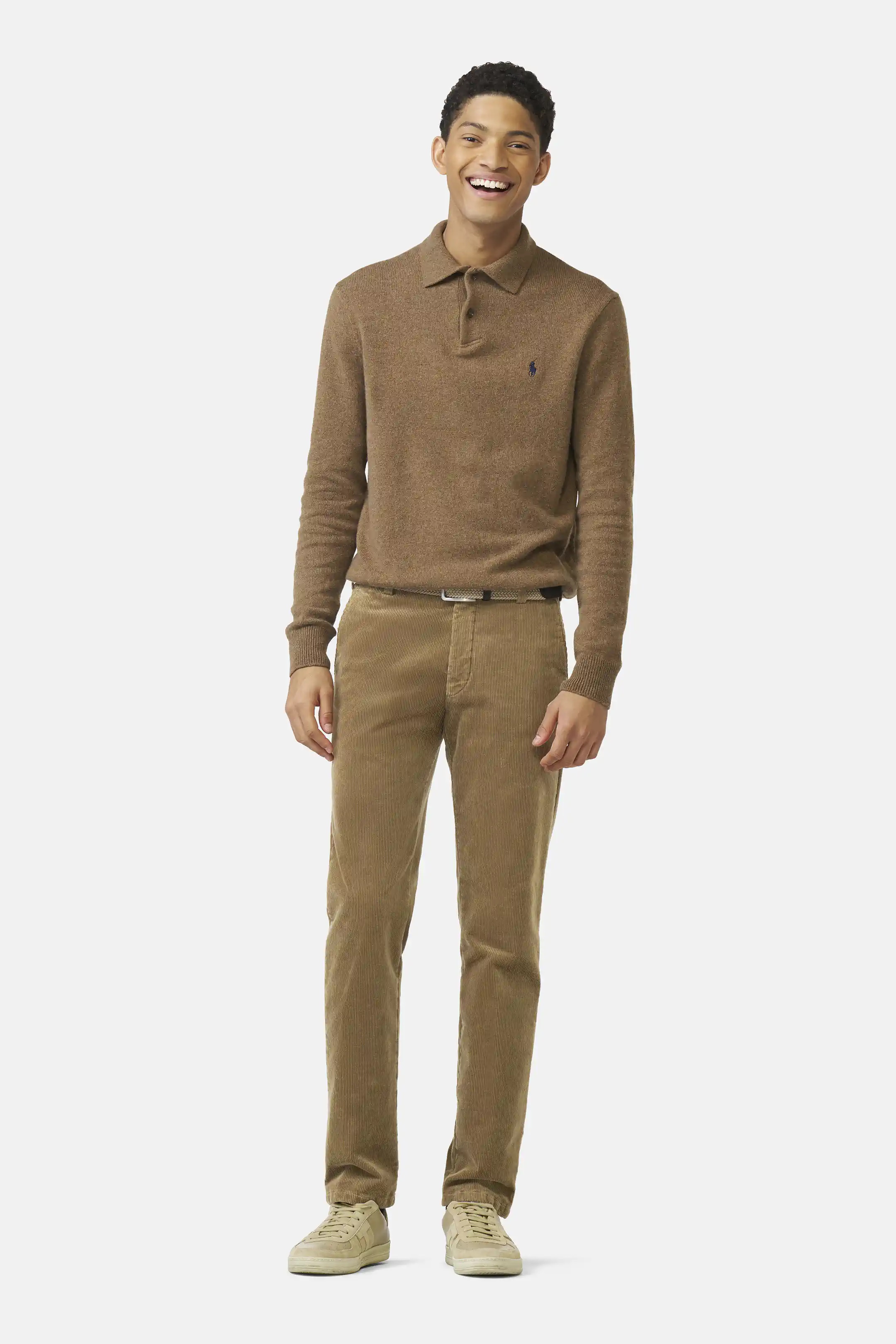 Beige (cappuccino) chinos i exklusiv bredspårig manchester (Cord) och modern passform (Meyer / Bonn) - 3