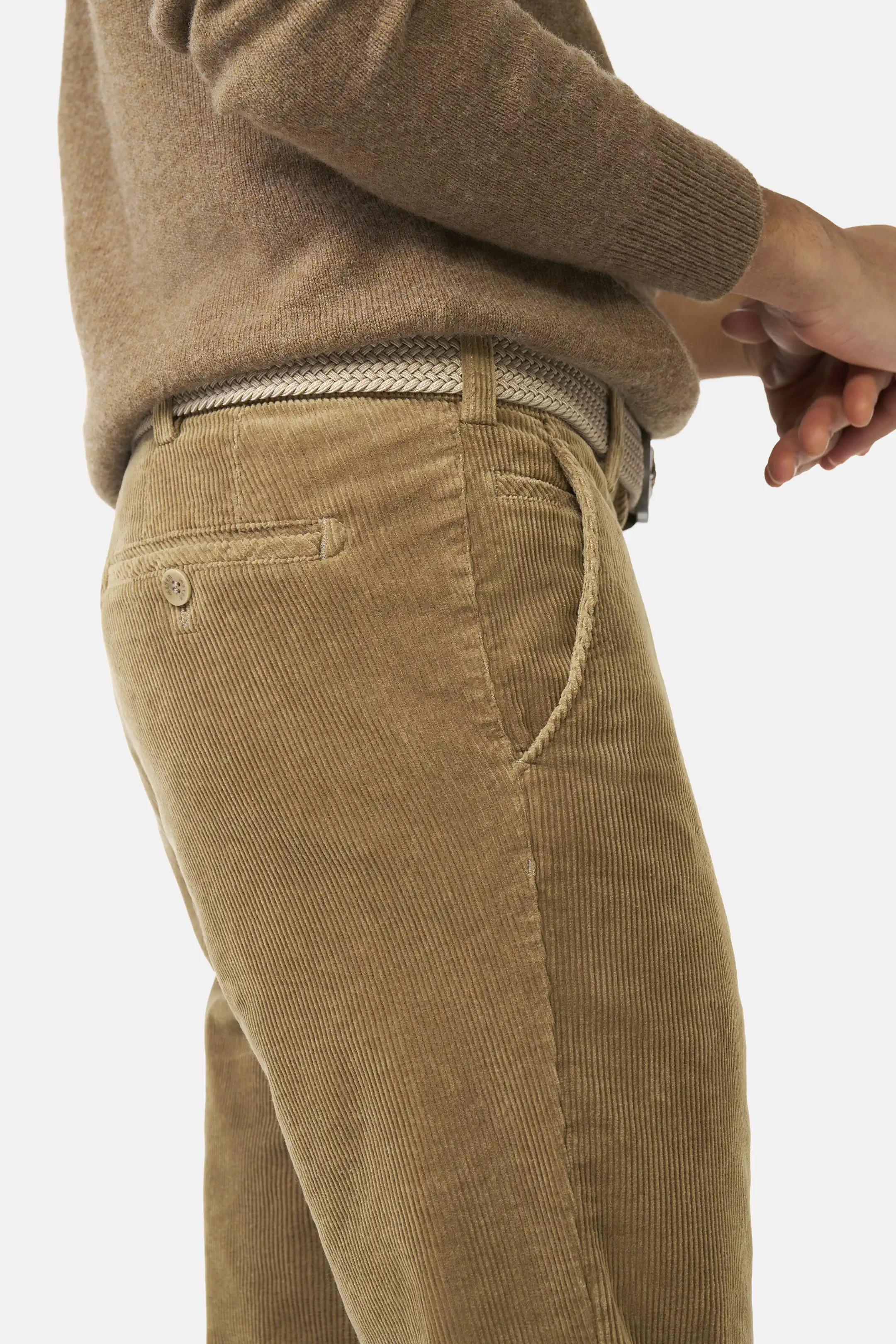 Beige (cappuccino) chinos i exklusiv bredspårig manchester (Cord) och modern passform (Meyer / Bonn) - 4