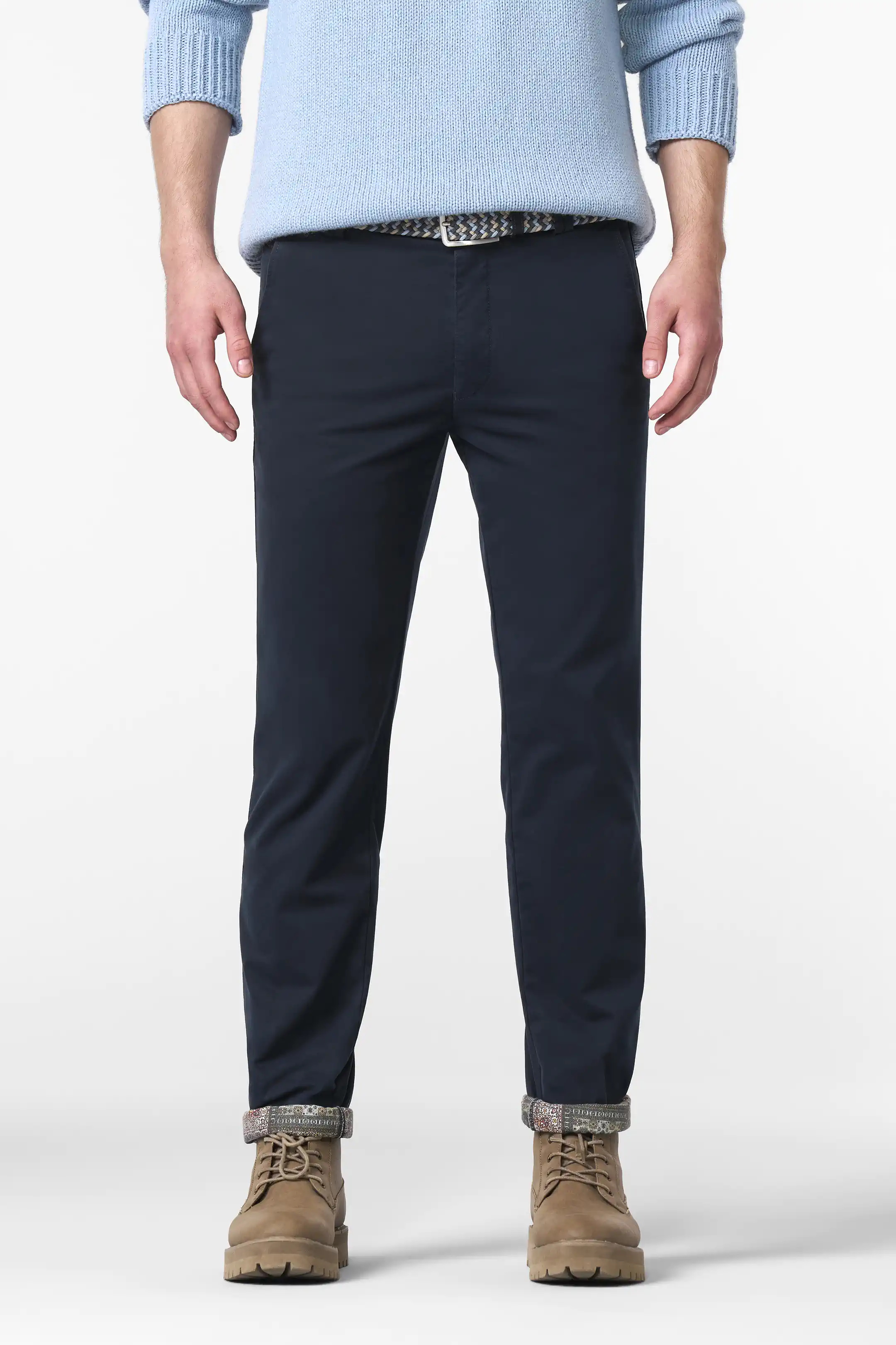 Blå (navy) chinos med thermofoder i Fine Twill och modern passform (Meyer / Bonn)