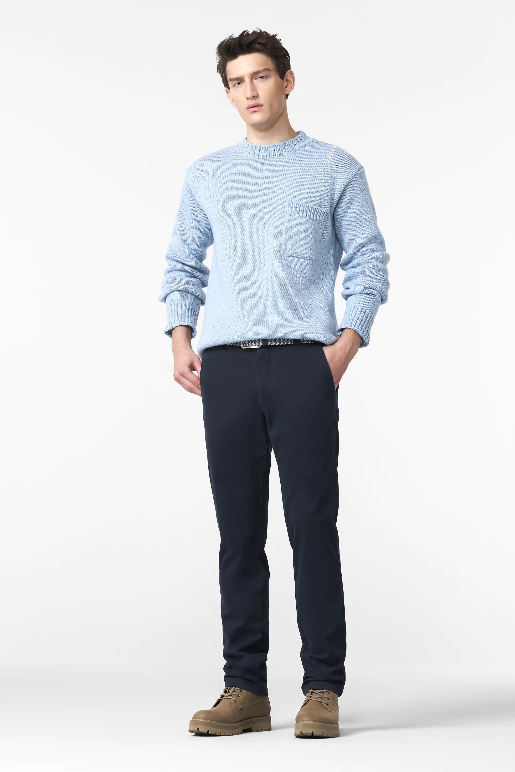 Blå (navy) chinos med thermofoder i Fine Twill och modern passform (Meyer / Bonn) - 3