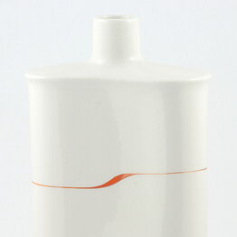 Inger Persson (1980s) White Bottle Vase with Red Linear Decor 28 cm
