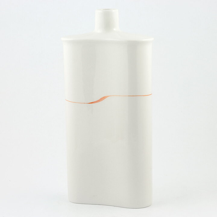 Inger Persson (1980s) White Bottle Vase with Red Linear Decor 28 cm