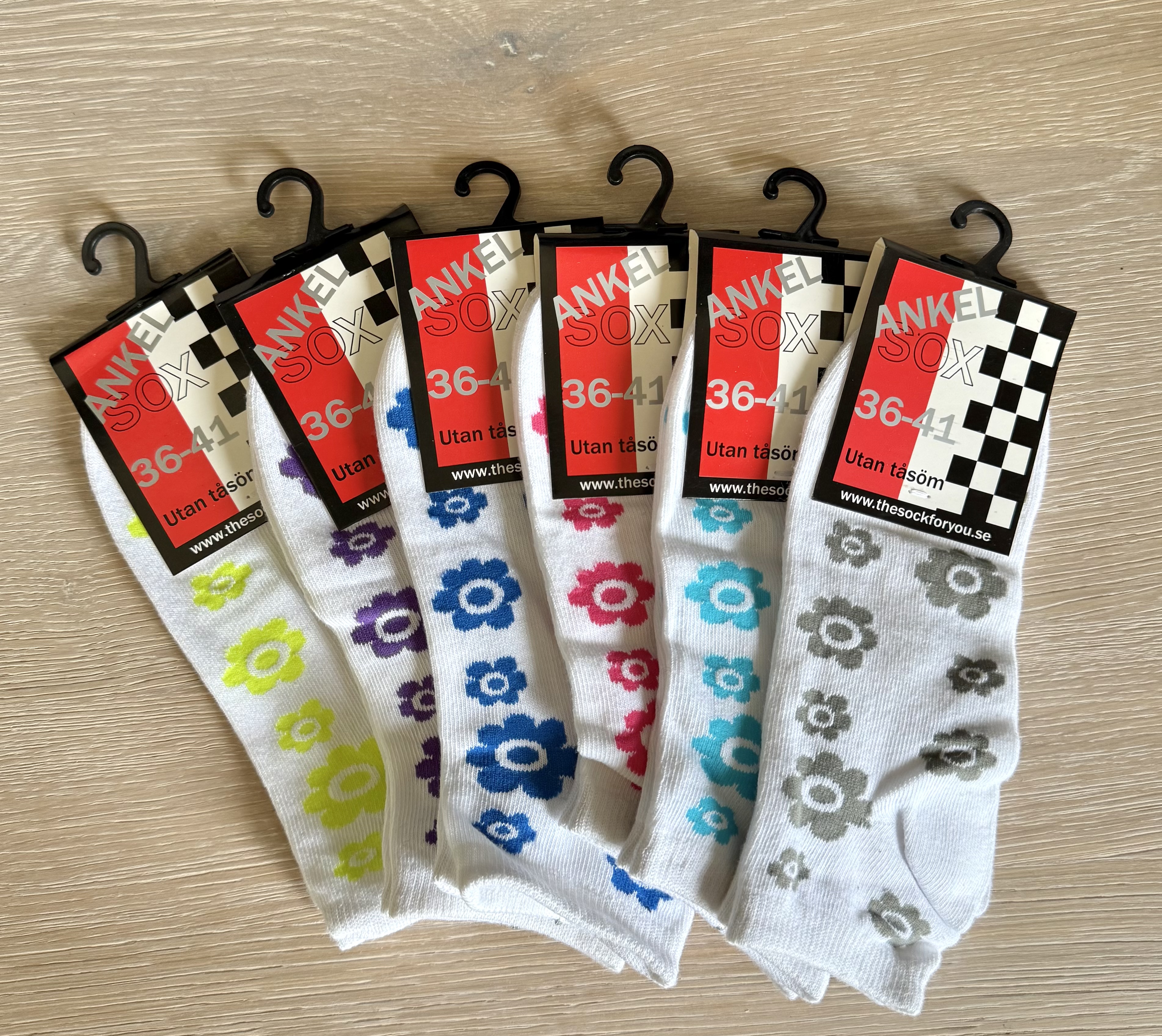 Ankelstrumpa blomma 6-pack storlek 36-41