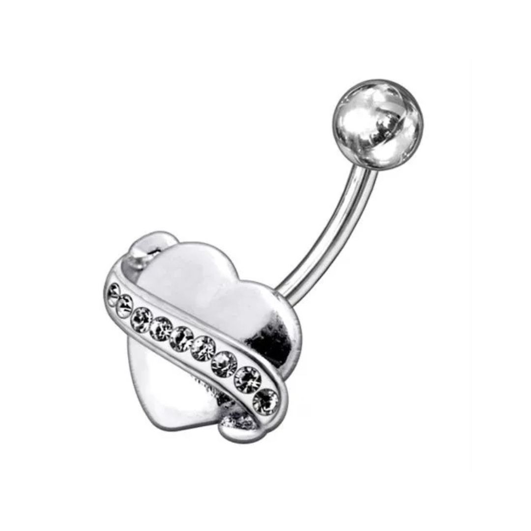 Belly button piercing - heart with glittery band
