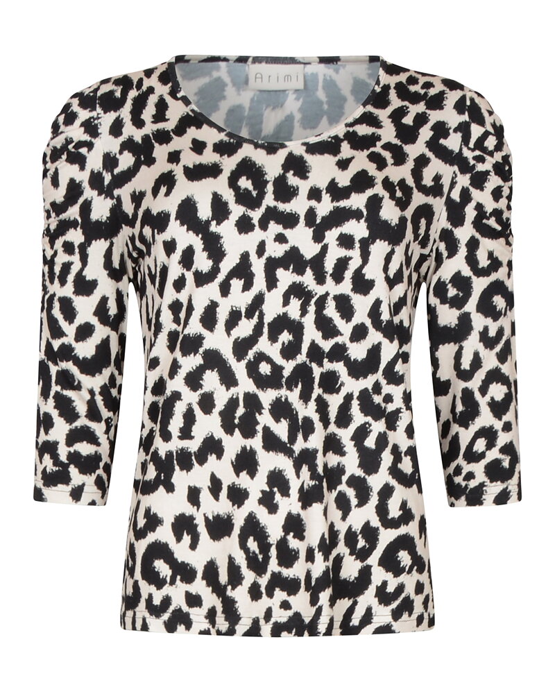 Topp Denize puffärm leo beige/svart