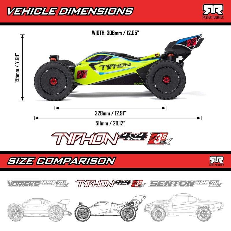 ARRMA 1/8 TYPHON 223S DSC 4X4 RTR Brushless Buggy, Blue - 19
