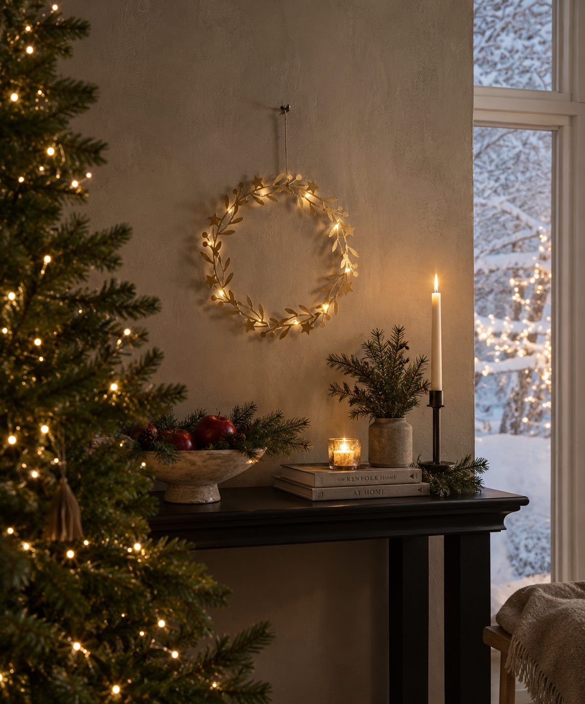 Wreath - Bay Leaves & Stars - Hanging decoration - Timer - Ø28 cm