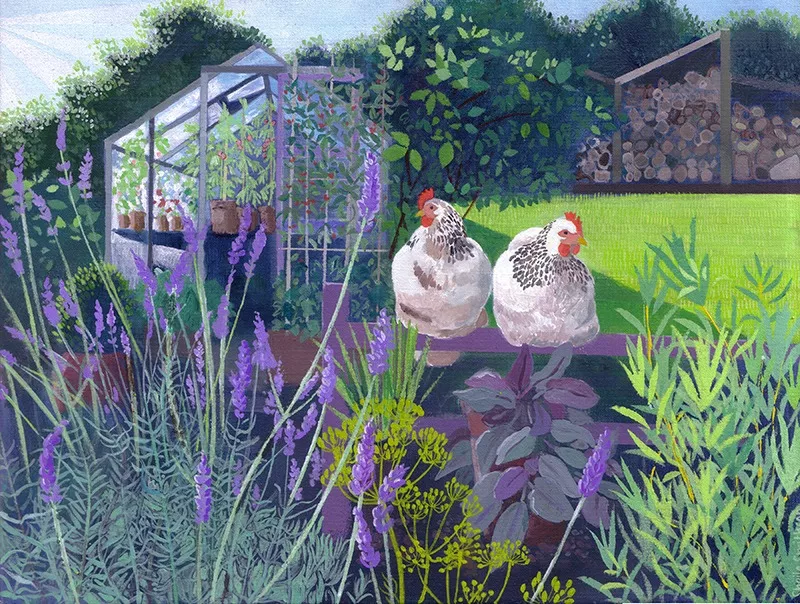 Hens on a Summer Morning, Greeting Card