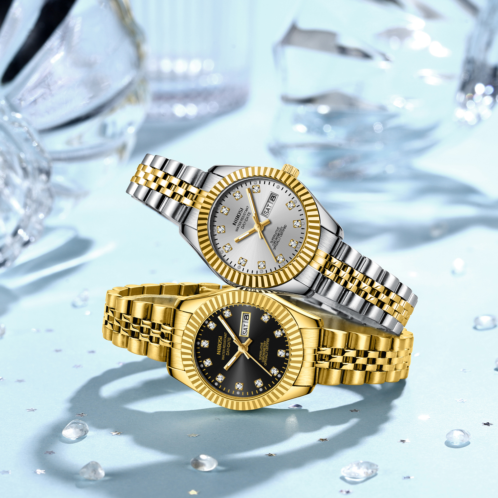 Nibosi Millbury Day-Date Silver Gold - 15